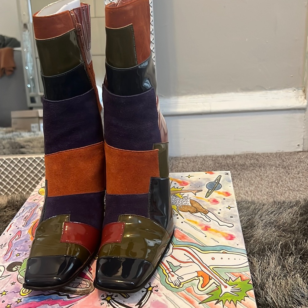 Jeffrey Campbell color blocked patent boots